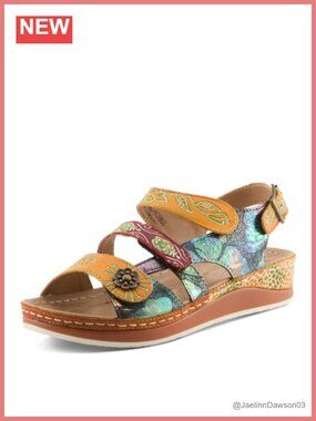 Hand Painted Leather Slide Sandals with Adjustable Straps and Padded Insole